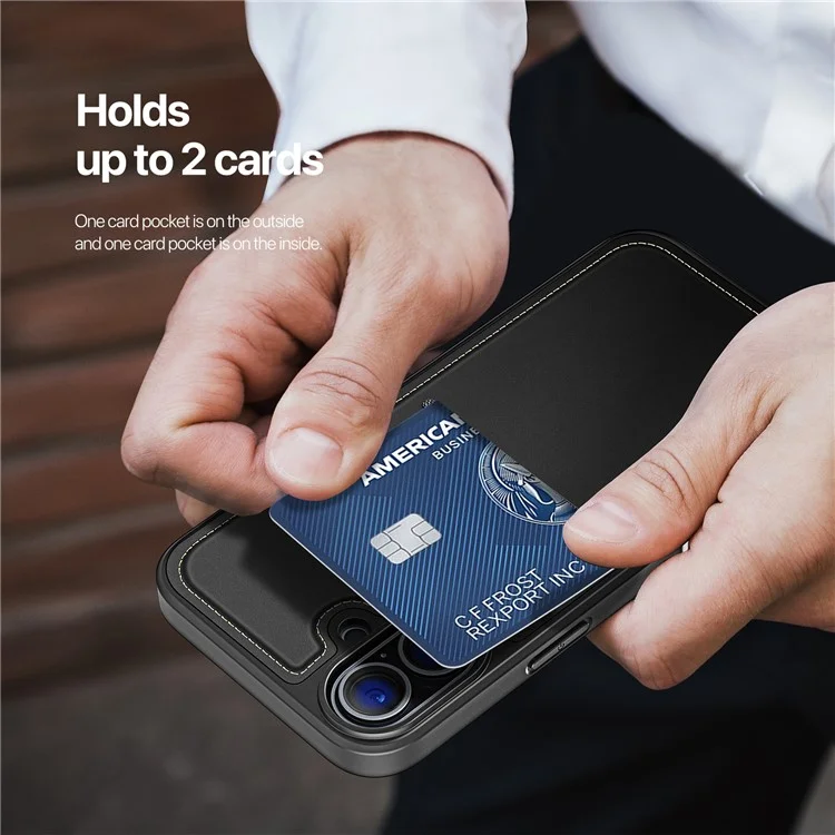 DUX DUCIS Rafi II Series for iPhone 16 Magnetic Case RFID Blocking Leather+TPU Phone Cover - Black