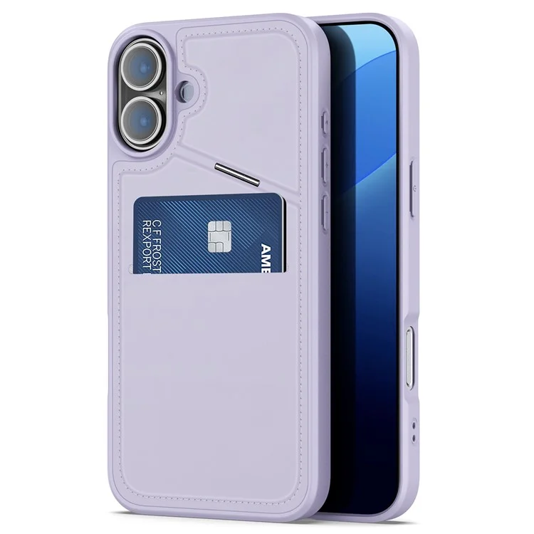 DUX DUCIS Rafi II Series for iPhone 16 Plus Magnetic Phone Case Card Holder Leather Back Cover - Purple