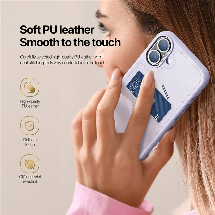 DUX DUCIS Rafi II Series for iPhone 16 Plus Magnetic Phone Case Card Holder Leather Back Cover - Purple