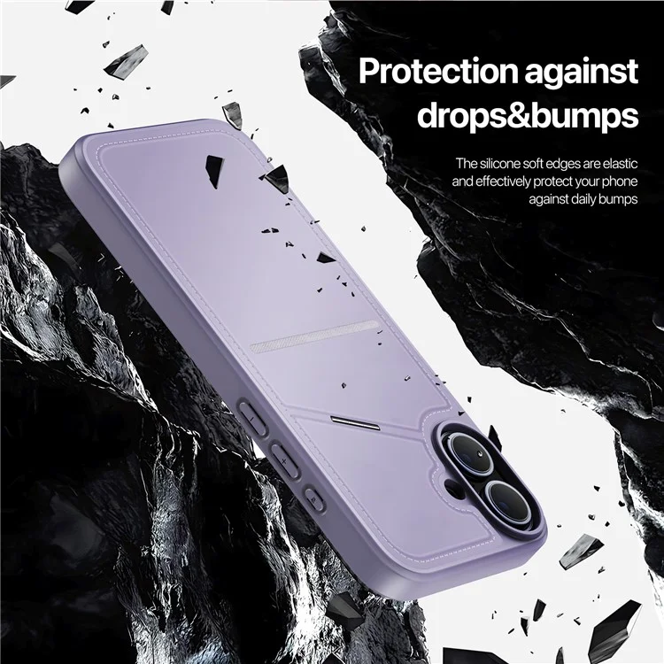 DUX DUCIS Rafi II Series for iPhone 16 Plus Magnetic Phone Case Card Holder Leather Back Cover - Purple