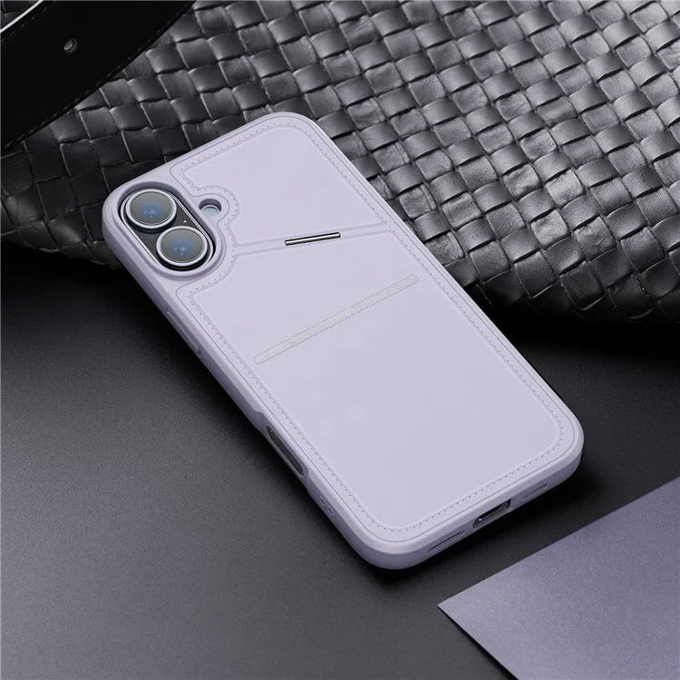 DUX DUCIS Rafi II Series for iPhone 16 Plus Magnetic Phone Case Card Holder Leather Back Cover - Purple