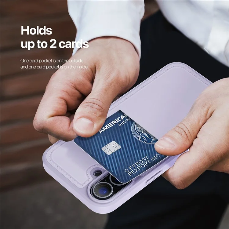DUX DUCIS Rafi II Series for iPhone 16 Plus Magnetic Phone Case Card Holder Leather Back Cover - Purple