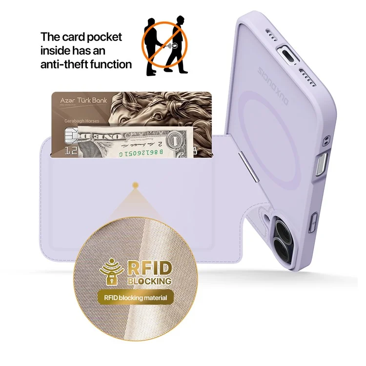 DUX DUCIS Rafi II Series for iPhone 16 Plus Magnetic Phone Case Card Holder Leather Back Cover - Purple