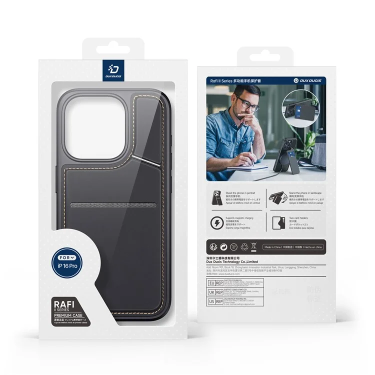 DUX DUCIS Rafi II Series per iPhone 16 Pro Max Custodia Compatibile con MagSafe Card Slots Phone Cover - Nero