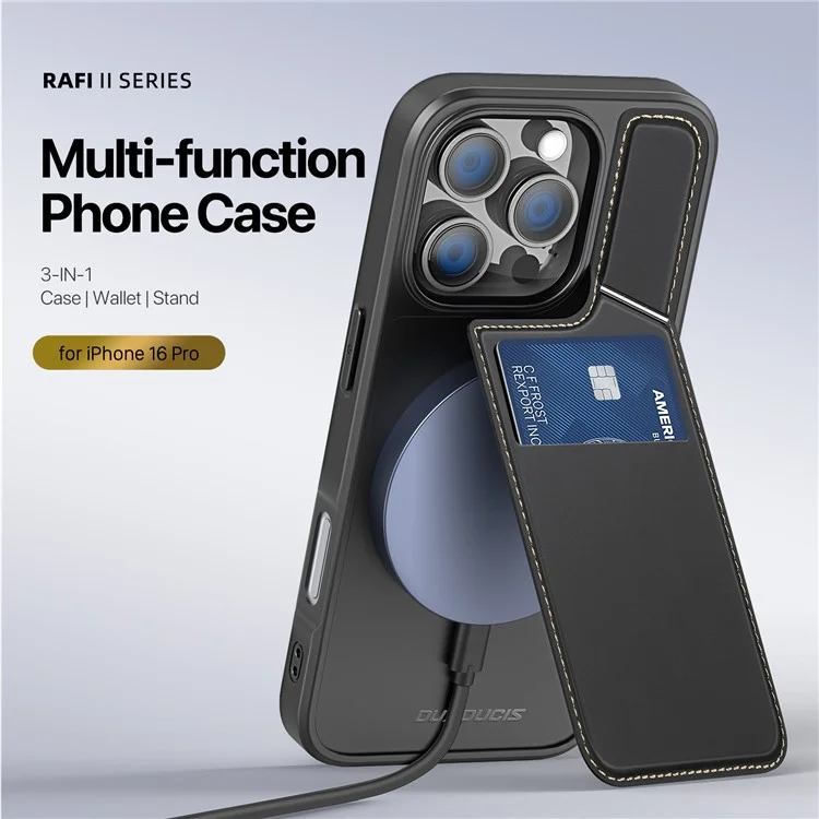 DUX DUCIS Rafi II Series per iPhone 16 Pro Max Custodia Compatibile con MagSafe Card Slots Phone Cover - Nero