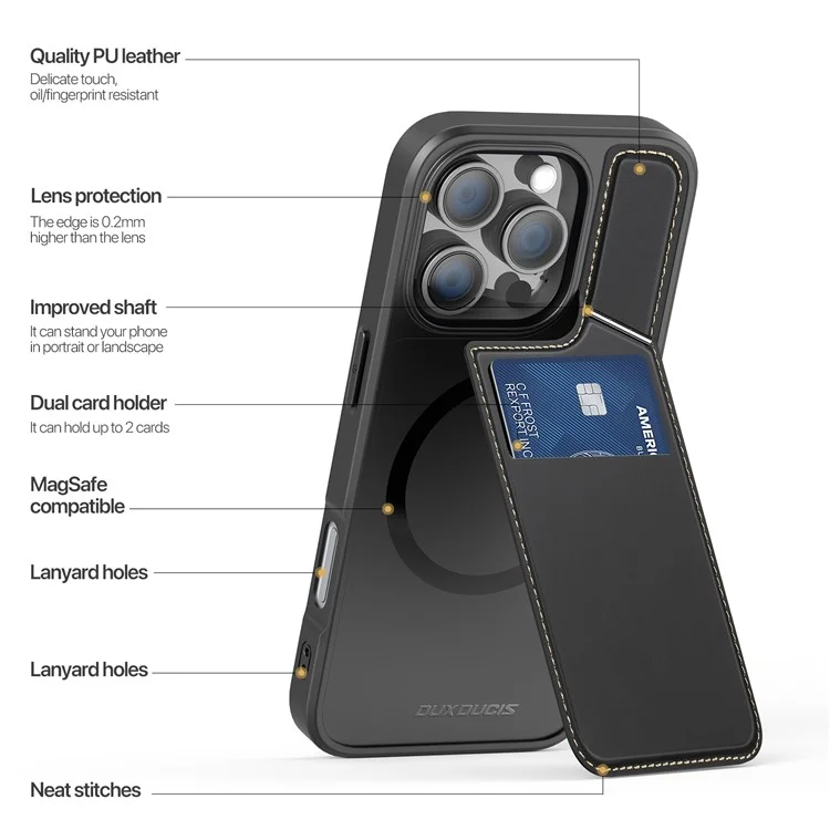 DUX DUCIS Rafi II Series per iPhone 16 Pro Max Custodia Compatibile con MagSafe Card Slots Phone Cover - Nero