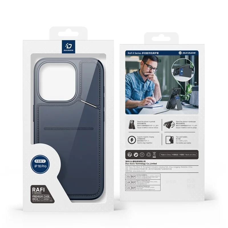 DUX DUCIS Rafi II Series for iPhone 16 Pro Max Case Compatible with MagSafe Card Slots Phone Cover - Blue