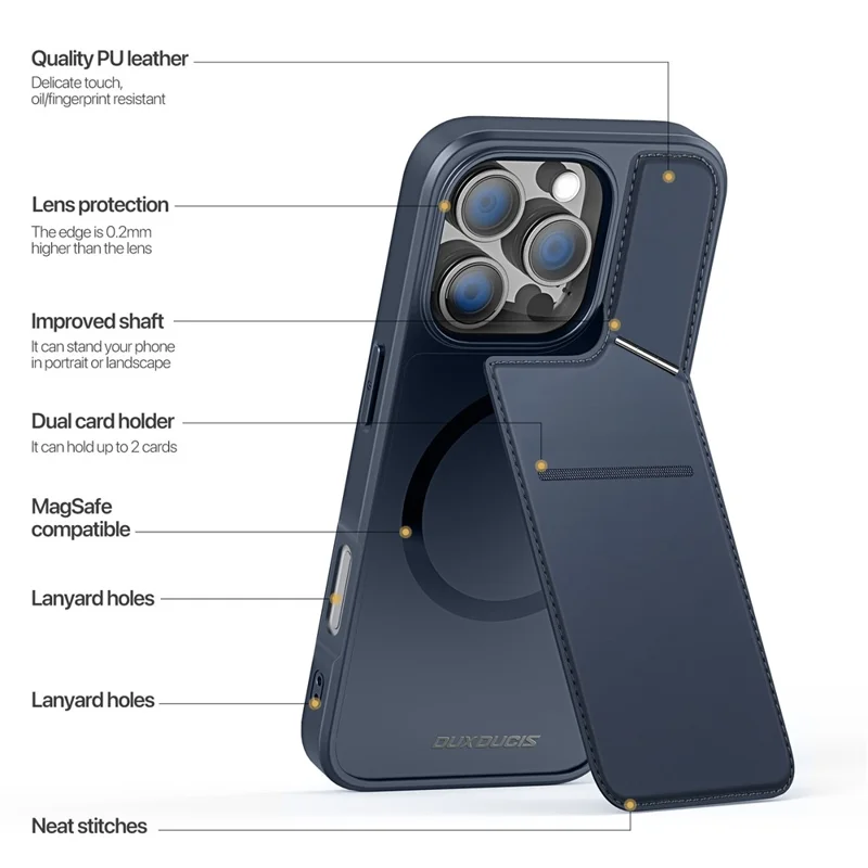 DUX DUCIS Rafi II Series for iPhone 16 Pro Max Case Compatible with MagSafe Card Slots Phone Cover - Blue