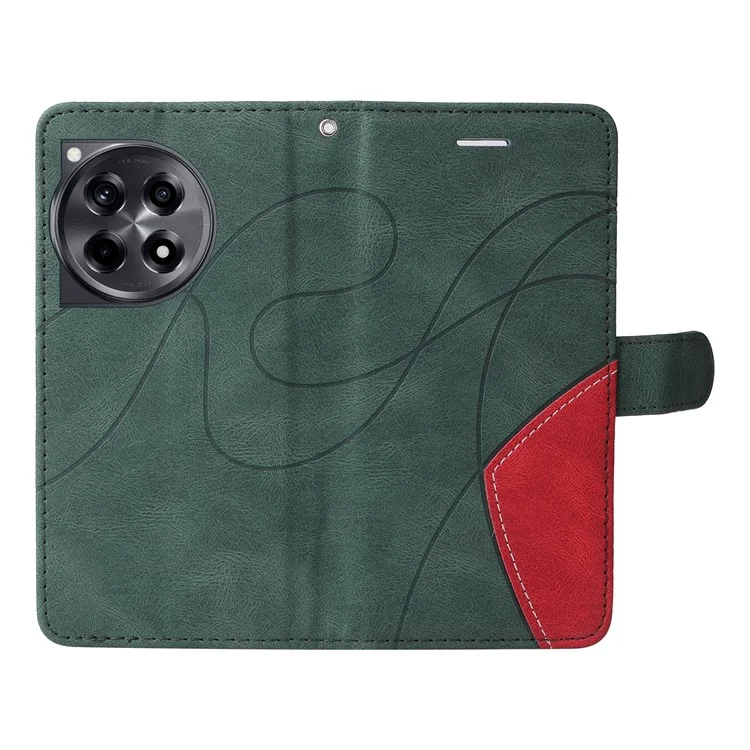 For OnePlus 12R 5G / Ace 3 5G Leather Case Wallet Stand Color Splicing Phone Cover  - Green