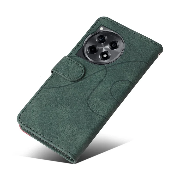 For OnePlus 12R 5G / Ace 3 5G Leather Case Wallet Stand Color Splicing Phone Cover  - Green