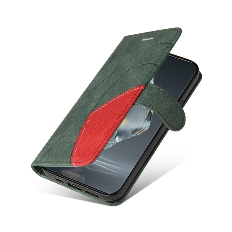 For OnePlus 12R 5G / Ace 3 5G Leather Case Wallet Stand Color Splicing Phone Cover  - Green