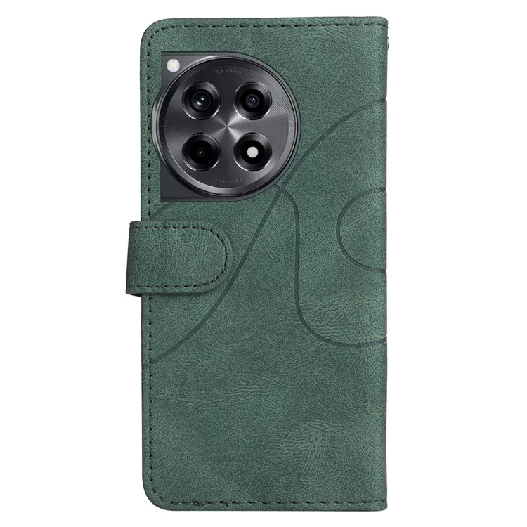 For OnePlus 12R 5G / Ace 3 5G Leather Case Wallet Stand Color Splicing Phone Cover  - Green