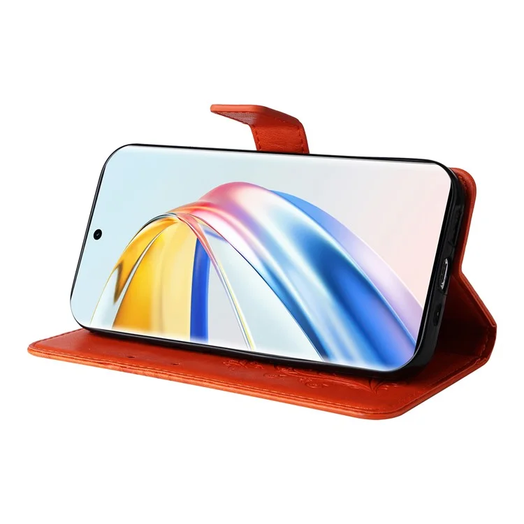 For Honor Magic6 Lite 5G / X9b 5G / X50 5G Wallet Case Floral Butterfly Imprinted Leather Phone Cover Stand - Orange