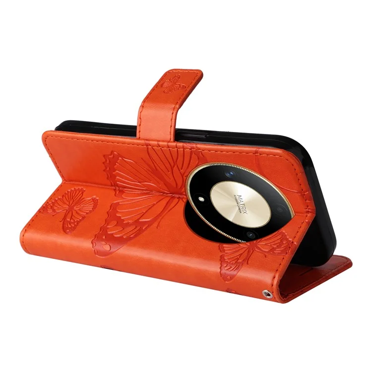 For Honor Magic6 Lite 5G / X9b 5G / X50 5G Wallet Case Floral Butterfly Imprinted Leather Phone Cover Stand - Orange