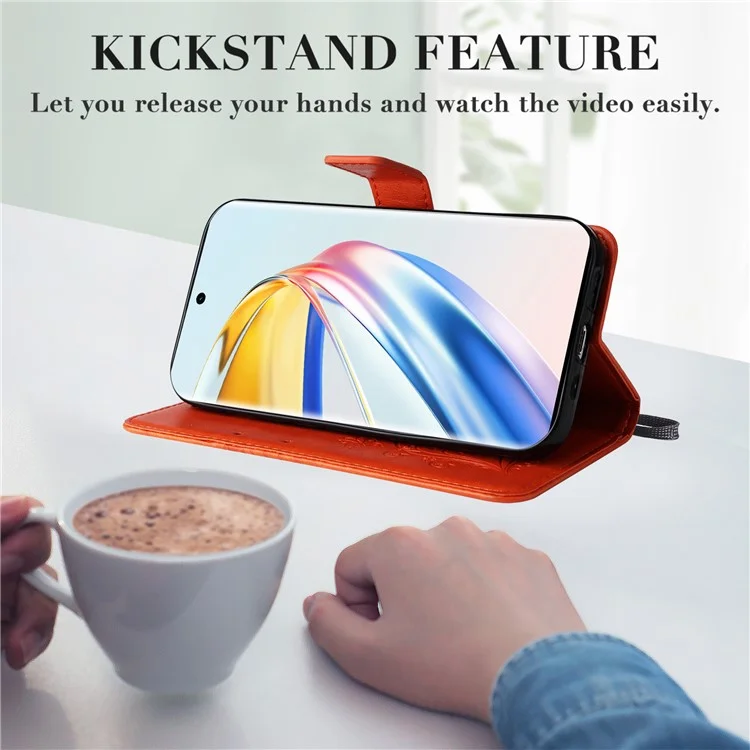 For Honor Magic6 Lite 5G / X9b 5G / X50 5G Wallet Case Floral Butterfly Imprinted Leather Phone Cover Stand - Orange
