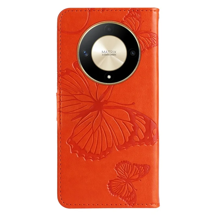 For Honor Magic6 Lite 5G / X9b 5G / X50 5G Wallet Case Floral Butterfly Imprinted Leather Phone Cover Stand - Orange