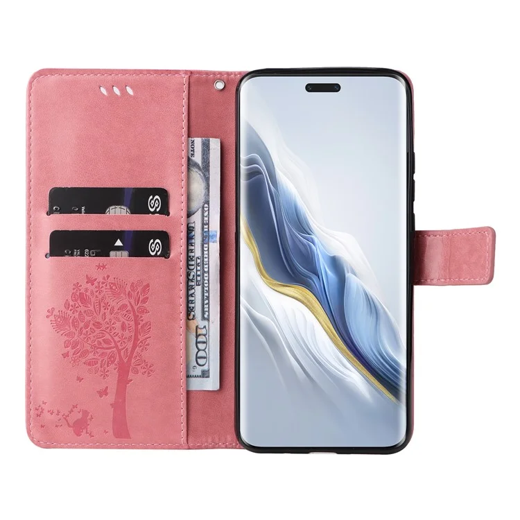 KT Imprinting Flower Series-3 Per Honor Magic6 Pro 5G Custodia Cat-Tree antiurto in pelle - Rosa