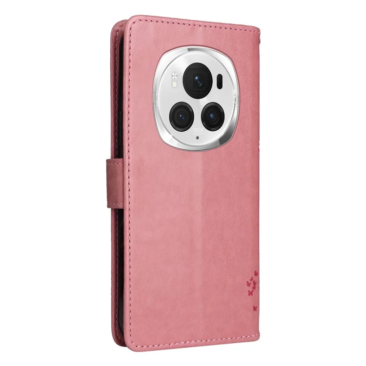 KT Imprinting Flower Series-3 Per Honor Magic6 Pro 5G Custodia Cat-Tree antiurto in pelle - Rosa