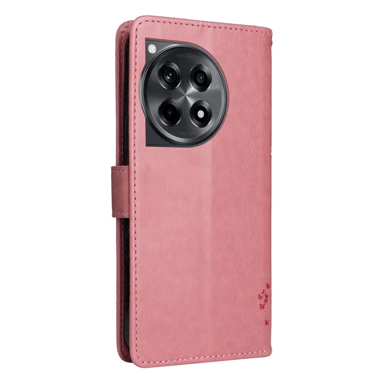 Чехол-книжка KT Imprinting Flower Series-3 для OnePlus 12R 5G / Ace 3 5G, кожаный, с бумажником, Cat Tree - Розовый