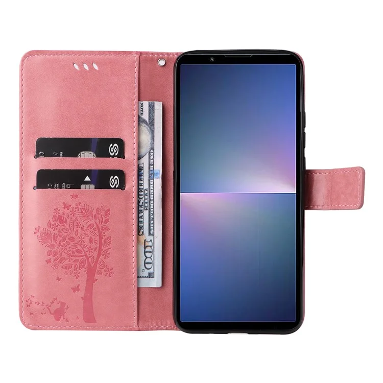 KT Imprinting Flower Series-3 For Sony Xperia 10 VI Case Wallet Leather Phone Cover Cat Tree Magnetic Clasp - Rosa