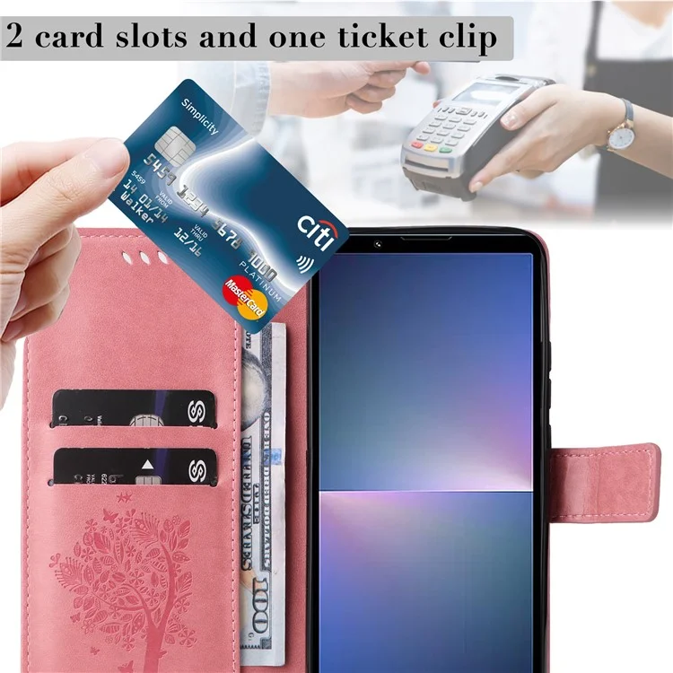 KT Imprinting Flower Series-3 For Sony Xperia 10 VI Case Wallet Leather Phone Cover Cat Tree Magnetic Clasp - Rosa