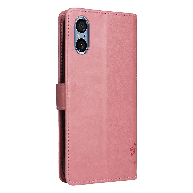 KT Imprinting Flower Series-3 For Sony Xperia 10 VI Case Wallet Leather Phone Cover Cat Tree Magnetic Clasp - Rosa