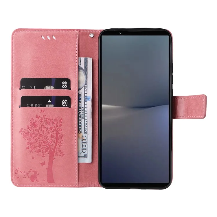 KT Imprinting Flower Series-3 Para Capa de Telefone Sony Xperia 1 VI Engraçado à Prova de Choque Folio Capa de Couro - Rosa