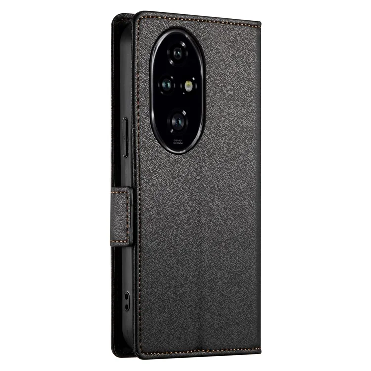 DF-010 For Honor 200 Pro 5G Case PU Leder Geldbörse Ständer Telefonabdeckung - Schwarz