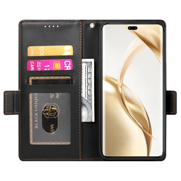 DF-010 For Honor 200 Pro 5G Case PU Leder Geldbörse Ständer Telefonabdeckung - Schwarz
