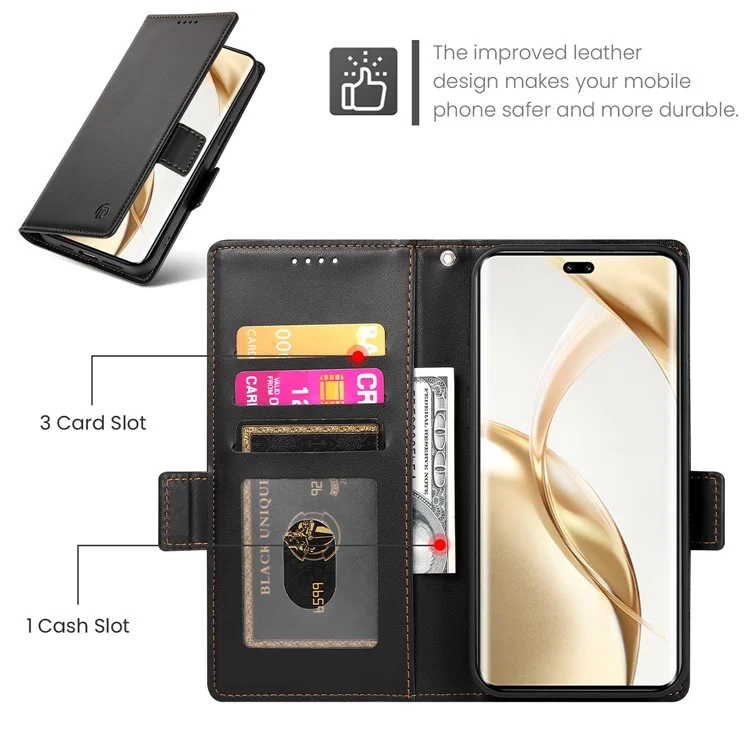 DF-010 For Honor 200 Pro 5G Case PU Leder Geldbörse Ständer Telefonabdeckung - Schwarz