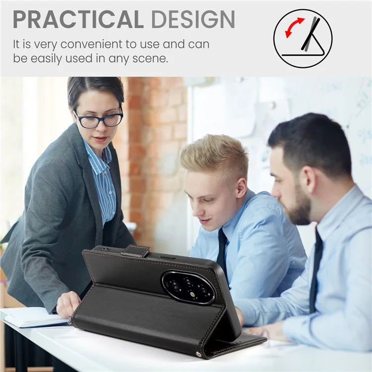 DF-010 For Honor 200 Pro 5G Case PU Leder Geldbörse Ständer Telefonabdeckung - Schwarz