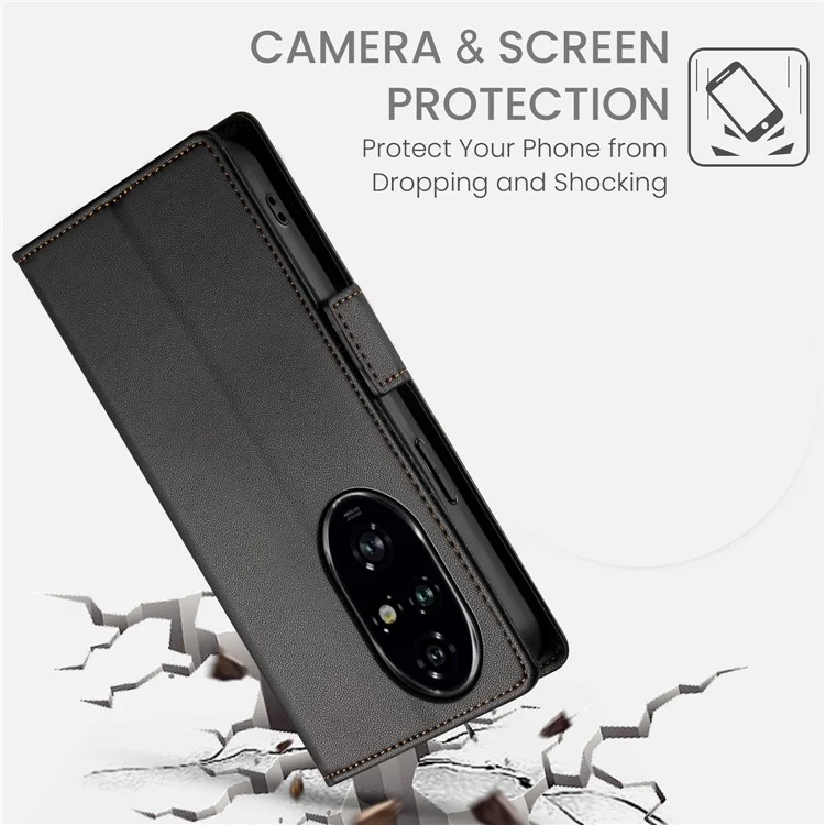 DF-010 For Honor 200 Pro 5G Case PU Leder Geldbörse Ständer Telefonabdeckung - Schwarz