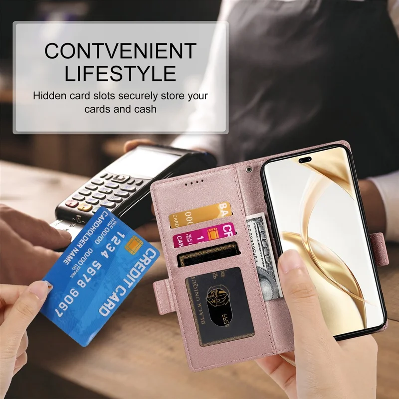 DF-010 For Honor 200 Pro 5G Case PU Leather Wallet Stand Phone Cover - Rose Gold