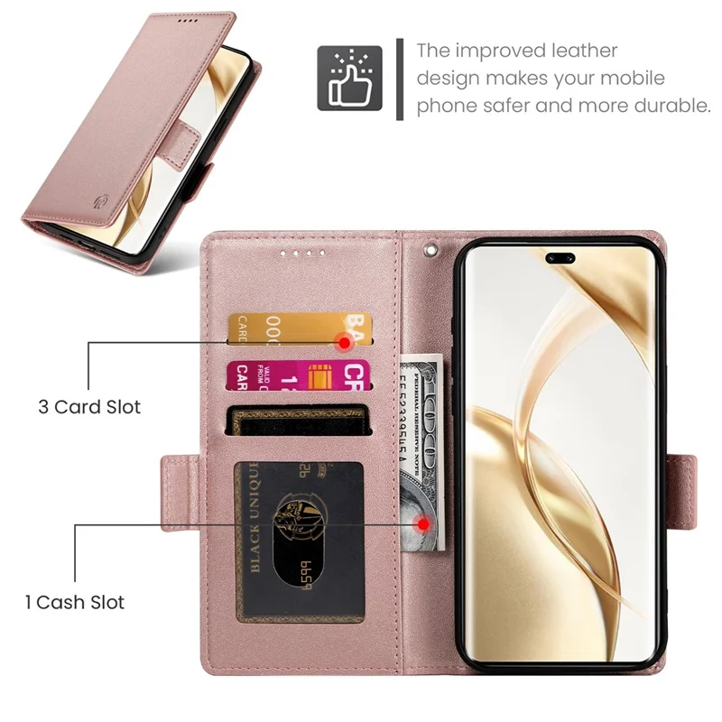 DF-010 For Honor 200 Pro 5G Case PU Leather Wallet Stand Phone Cover - Rose Gold