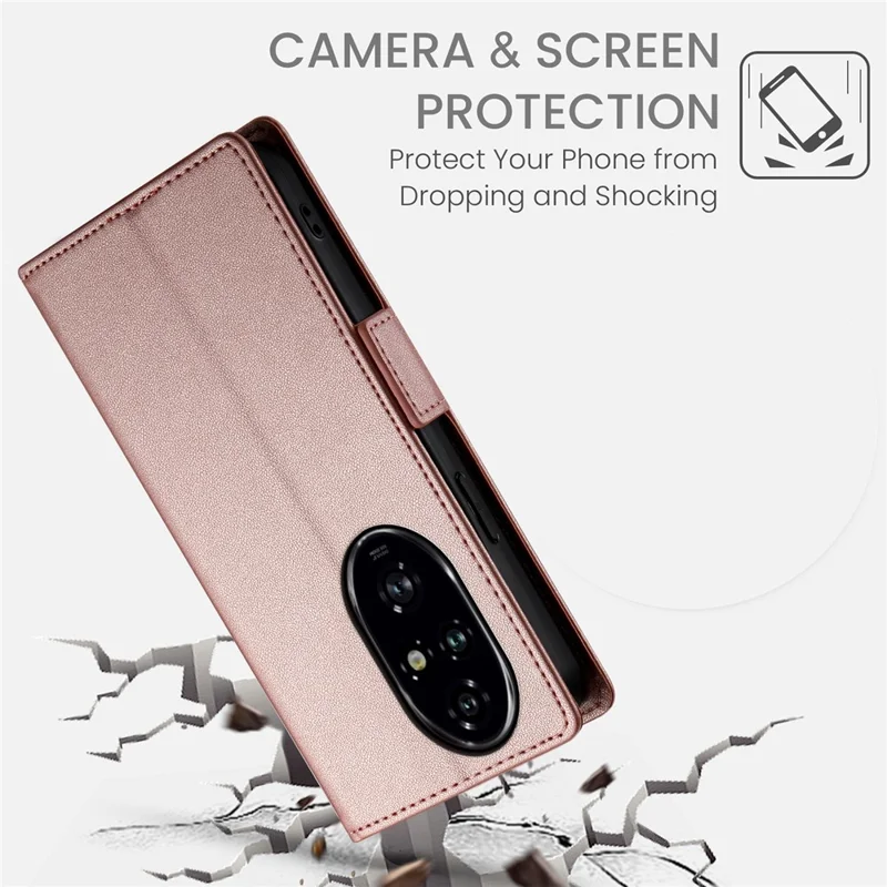 DF-010 For Honor 200 Pro 5G Case PU Leather Wallet Stand Phone Cover - Rose Gold