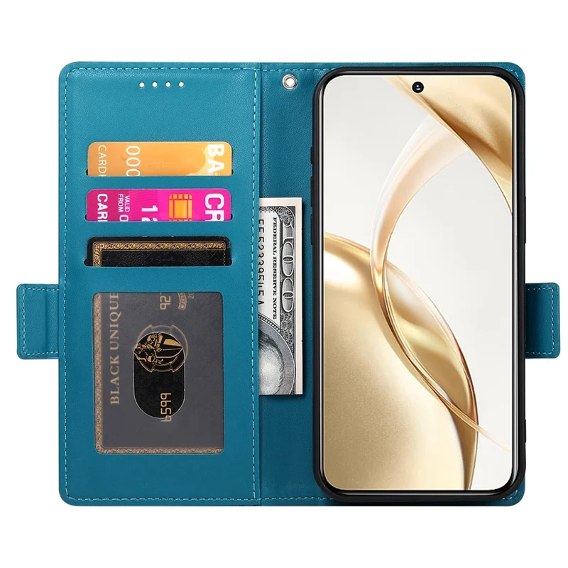 DF-010 For Honor 200 5G Wallet Case PU Leather Stand Phone Cover - Blue