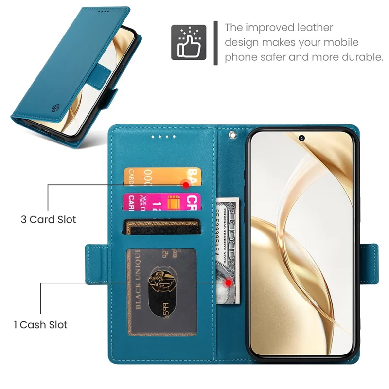 DF-010 For Honor 200 5G Wallet Case PU Leather Stand Phone Cover - Blue