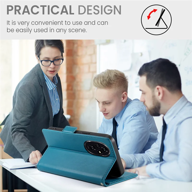 DF-010 For Honor 200 5G Wallet Case PU Leather Stand Phone Cover - Blue