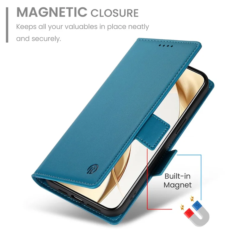 DF-010 For Honor 200 5G Wallet Case PU Leather Stand Phone Cover - Blue