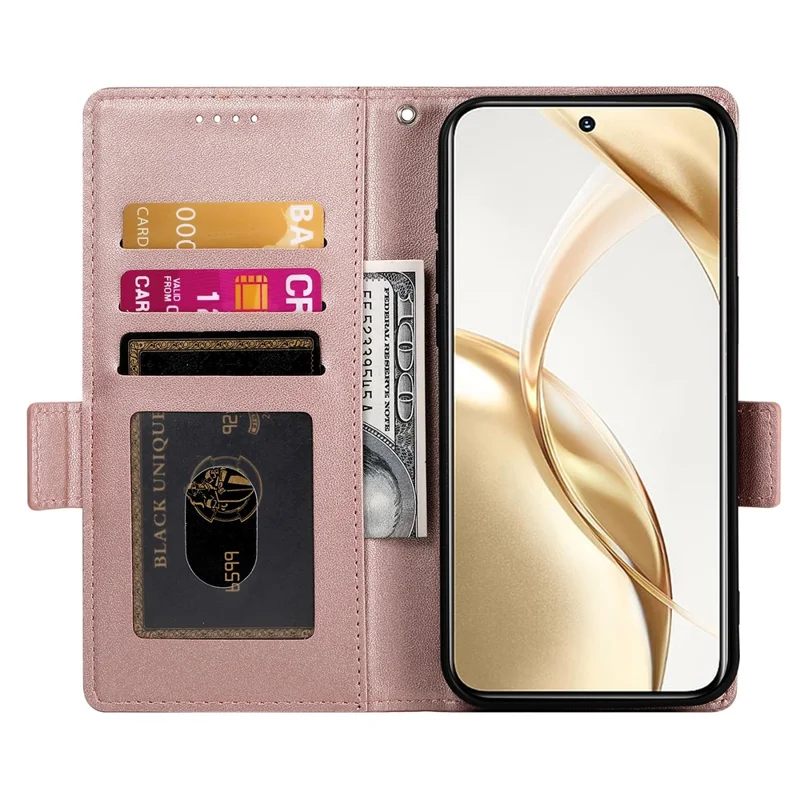 DF-010 For Honor 200 5G Wallet Case PU Leather Stand Phone Cover - Rose Gold