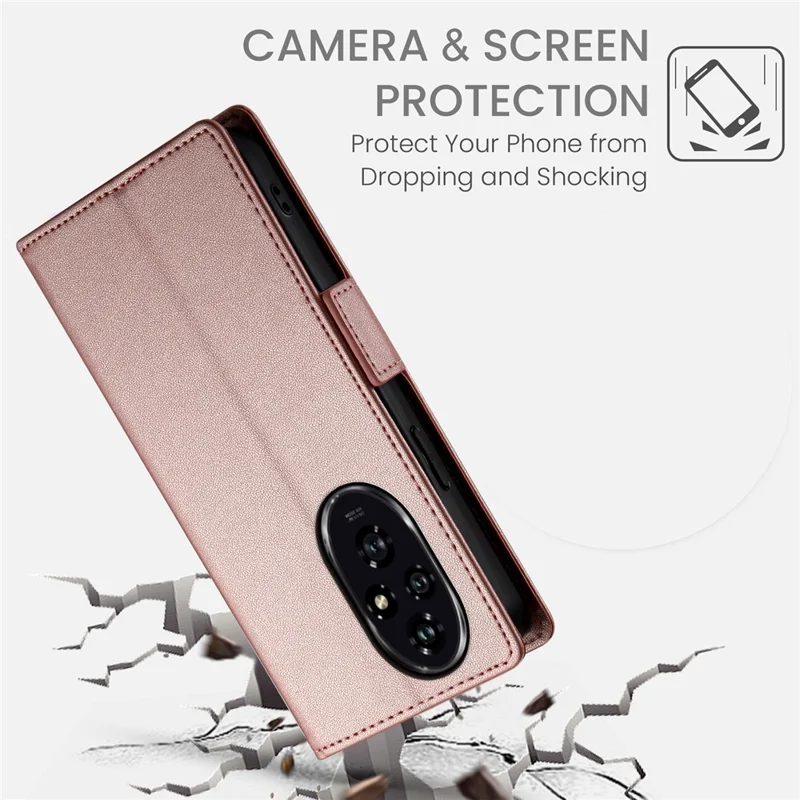 DF-010 For Honor 200 5G Wallet Case PU Leather Stand Phone Cover - Rose Gold
