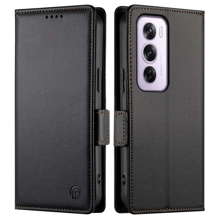 DF-010 For Oppo Reno12 Pro 5G (Global) Case PU Leather Stand Phone Cover with Wallet - Black