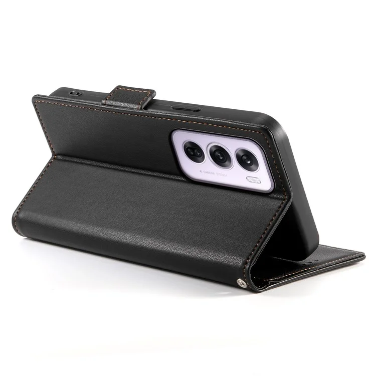 DF-010 For Oppo Reno12 Pro 5G (Global) Case PU Leather Stand Phone Cover with Wallet - Black