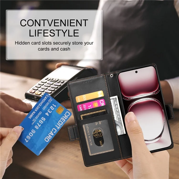 DF-010 For Oppo Reno12 Pro 5G (Global) Case PU Leather Stand Phone Cover with Wallet - Black