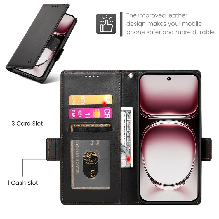 DF-010 For Oppo Reno12 Pro 5G (Global) Case PU Leather Stand Phone Cover with Wallet - Black