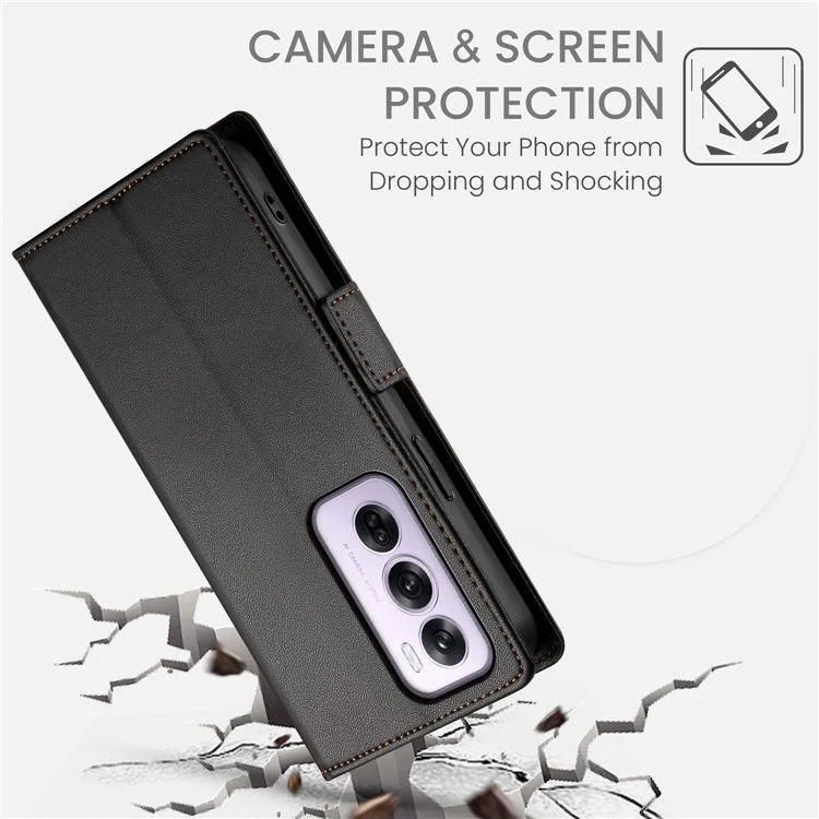 DF-010 For Oppo Reno12 Pro 5G (Global) Case PU Leather Stand Phone Cover with Wallet - Black