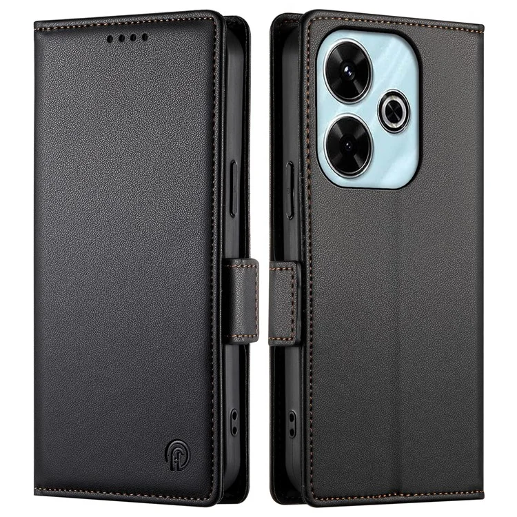 DF-010 Funda de Cartera de Cuero PU con Soporte para Xiaomi Redmi 13 4G / 5G / Note 13R 5G / Poco M6 4G - Negro