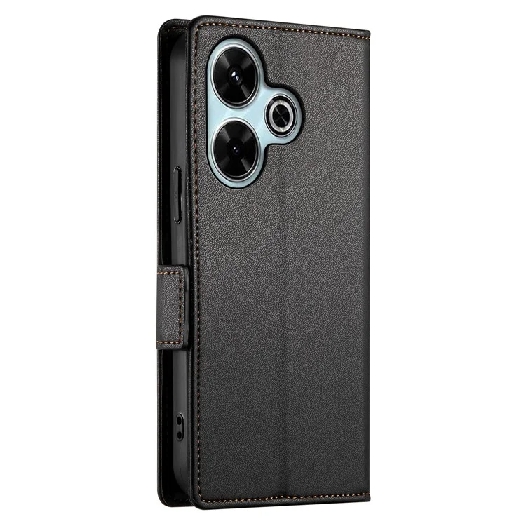 DF-010 Funda de Cartera de Cuero PU con Soporte para Xiaomi Redmi 13 4G / 5G / Note 13R 5G / Poco M6 4G - Negro