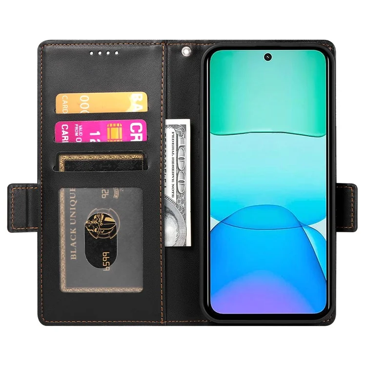 DF-010 Funda de Cartera de Cuero PU con Soporte para Xiaomi Redmi 13 4G / 5G / Note 13R 5G / Poco M6 4G - Negro