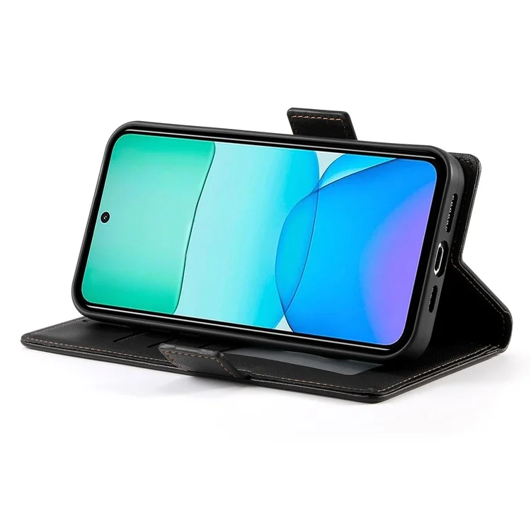 DF-010 Funda de Cartera de Cuero PU con Soporte para Xiaomi Redmi 13 4G / 5G / Note 13R 5G / Poco M6 4G - Negro